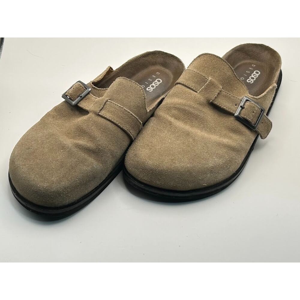 asos Design Beige Suede Slip On Loafers Mules Men's 10 Comfort Casual Buckle
